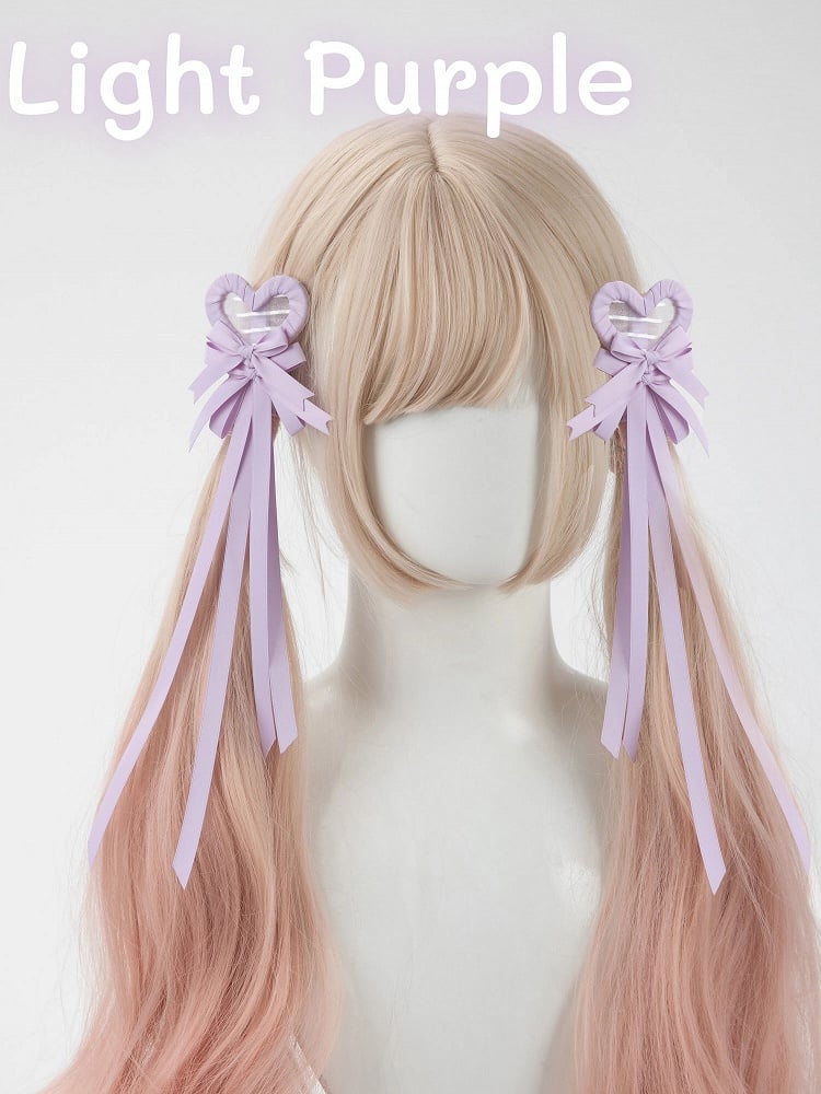 Multi-Color Bow Clip Hair Heart Pairs