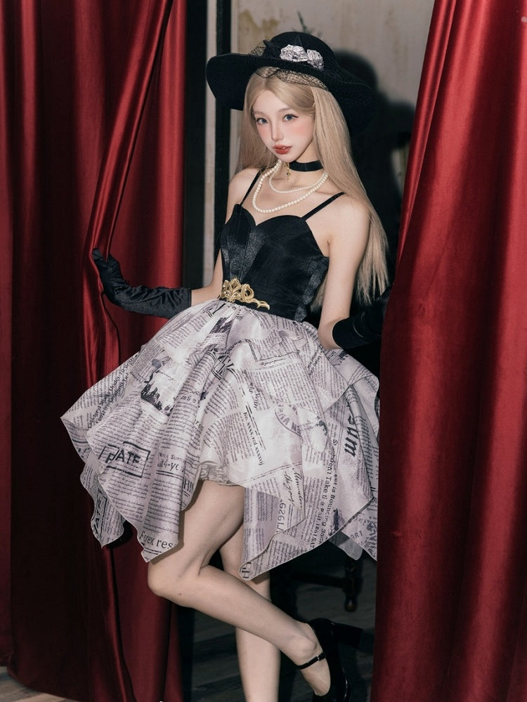 Newspaper Layered Handkerchief Skirt Elegant Dress Lolita Jumper Skirt