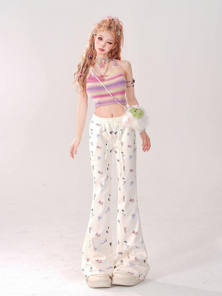Purple  Green Striped Tank Top with Bow Straps and Pin Detail