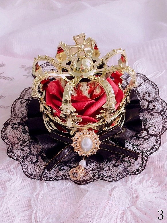 – 5 Crown Options Hairclip Accents Lolita and Black with Based Lace Bow Bead