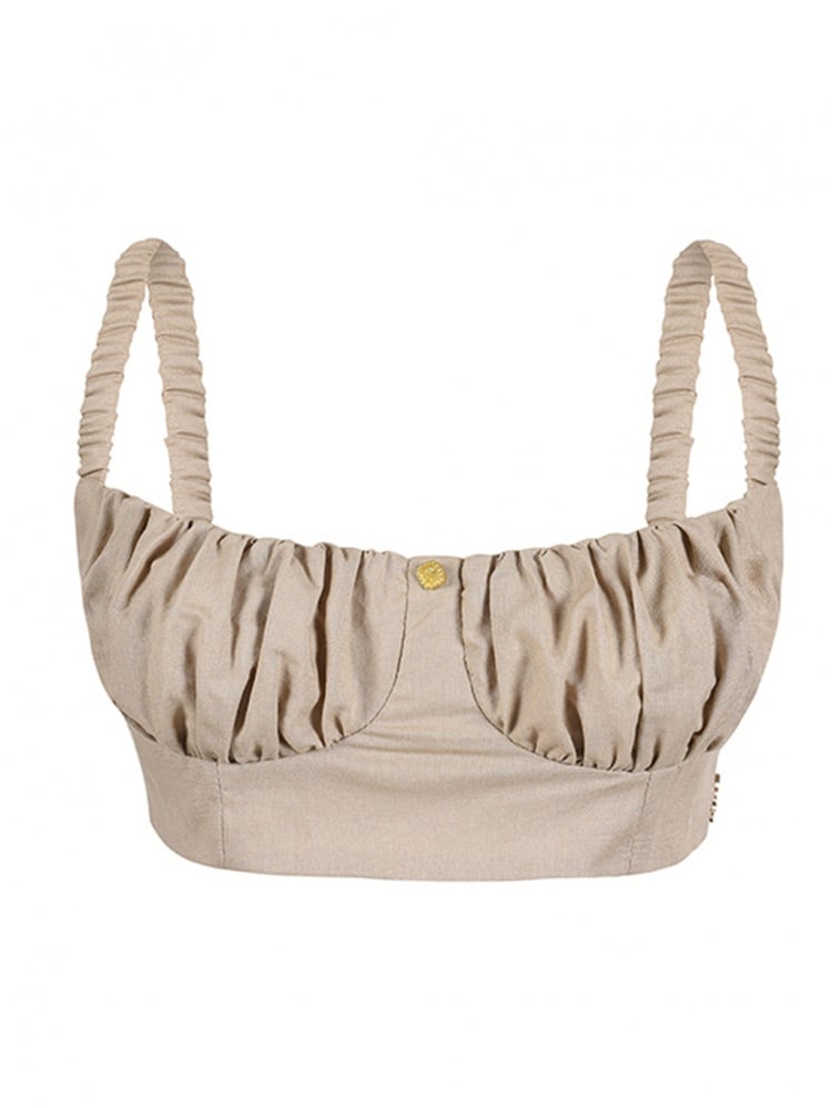 Vintage Khaki Rüschen Crop Top