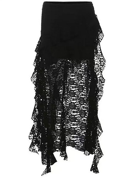スリット入りビタースイートアシンメトリーグラマラススカート サイハイ ブラックヘムレース
