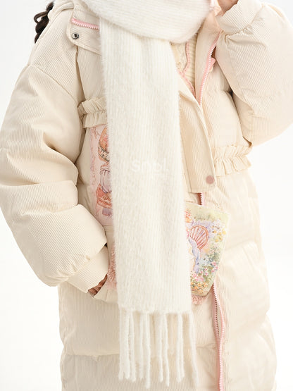 White Fringe Hem Knit Scarf