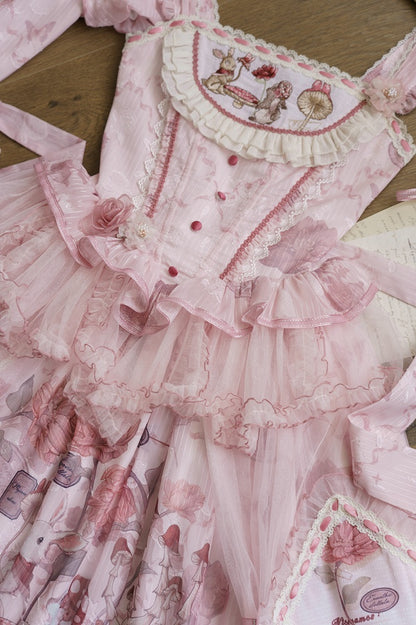 ピンクのバニーバスクウエストマッシュルームスカートプリンセスとジャンパーロリータプリント