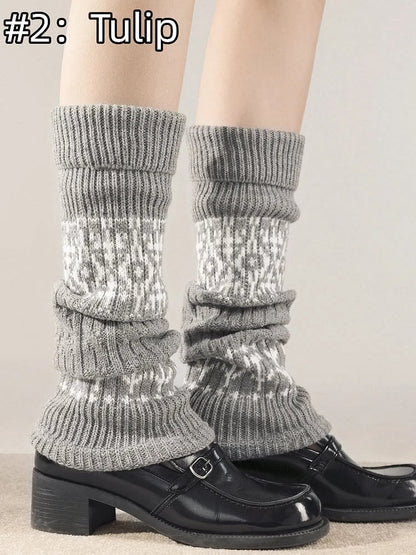 Patterns: Knit Fair (4 Isle Warmers Leg Snowflake/Tulip/Reindeer/Checkerboard) Retro
