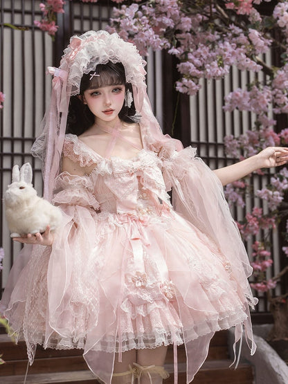 Sakura and Lolita Tassel Accents Dress Frog Button Chinoiserie with Pink JSK