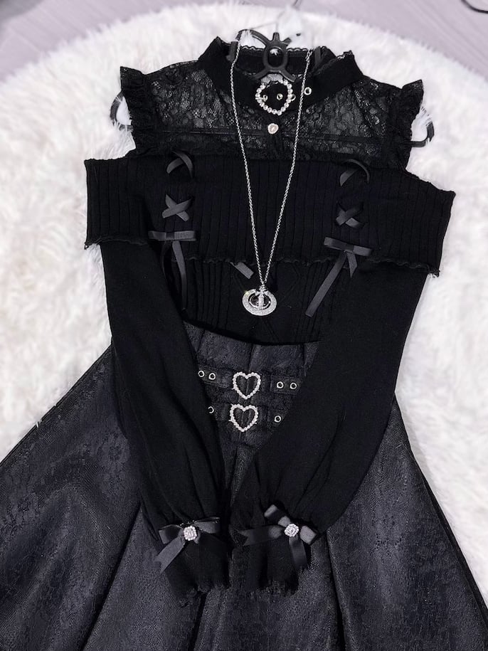 Knit Buckle Black Kei Illusion Sweater: Design Off-Shoulder Jirai Neckline