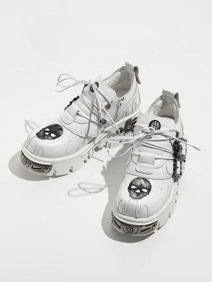in White - Buckles Detailing Flame Style Skeleton Design Platforms Gothic And
