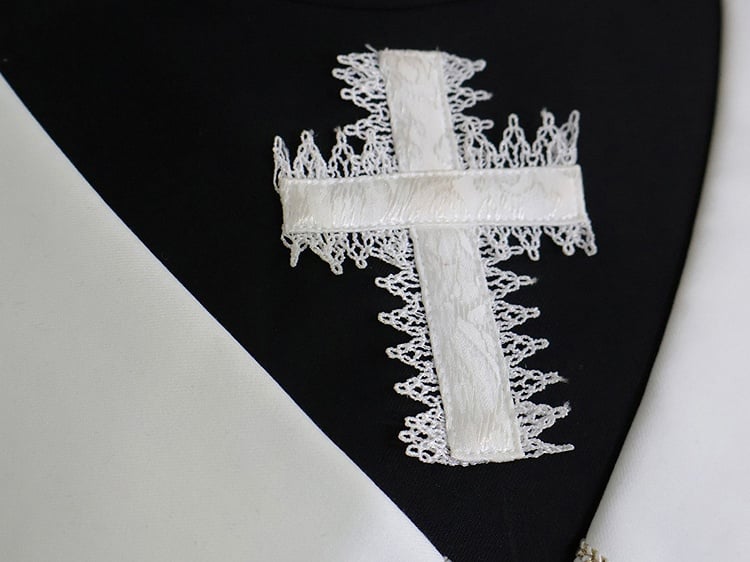 White and Black Cross Details Bell Sleeves Nun Lolita Dress