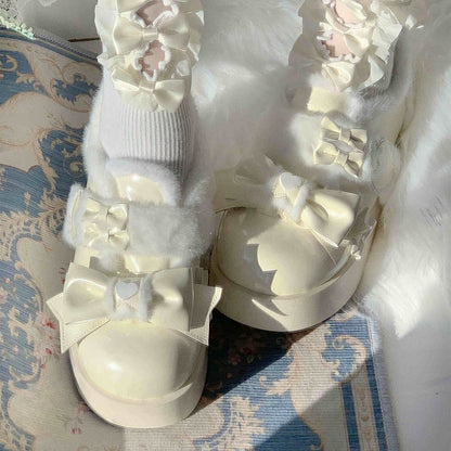 Shoes Heart White PU Platform in Lolita Creamy Sweet Decor - Romantic