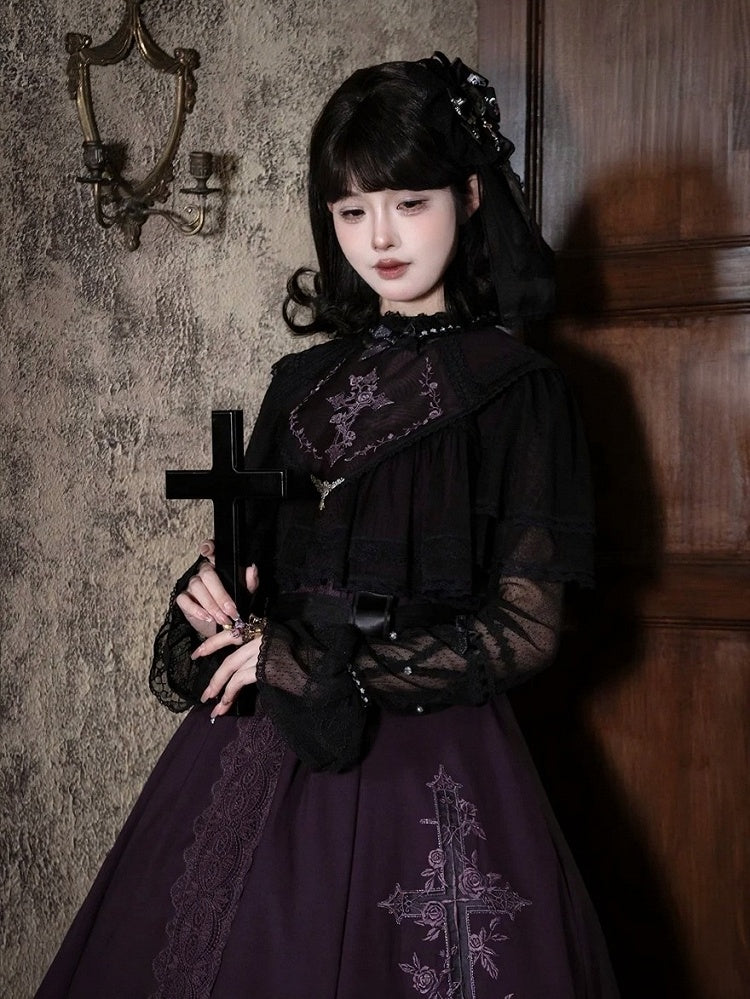 Embroidered Gothic JSK with Lace Accents - iris de nuit
