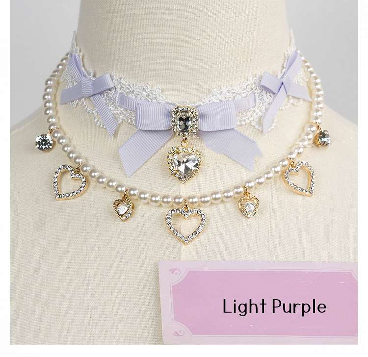 Chain Layer 11 Detachable Double Beaded Heart Jirai Choker Kei Charms Rhinestone with Options