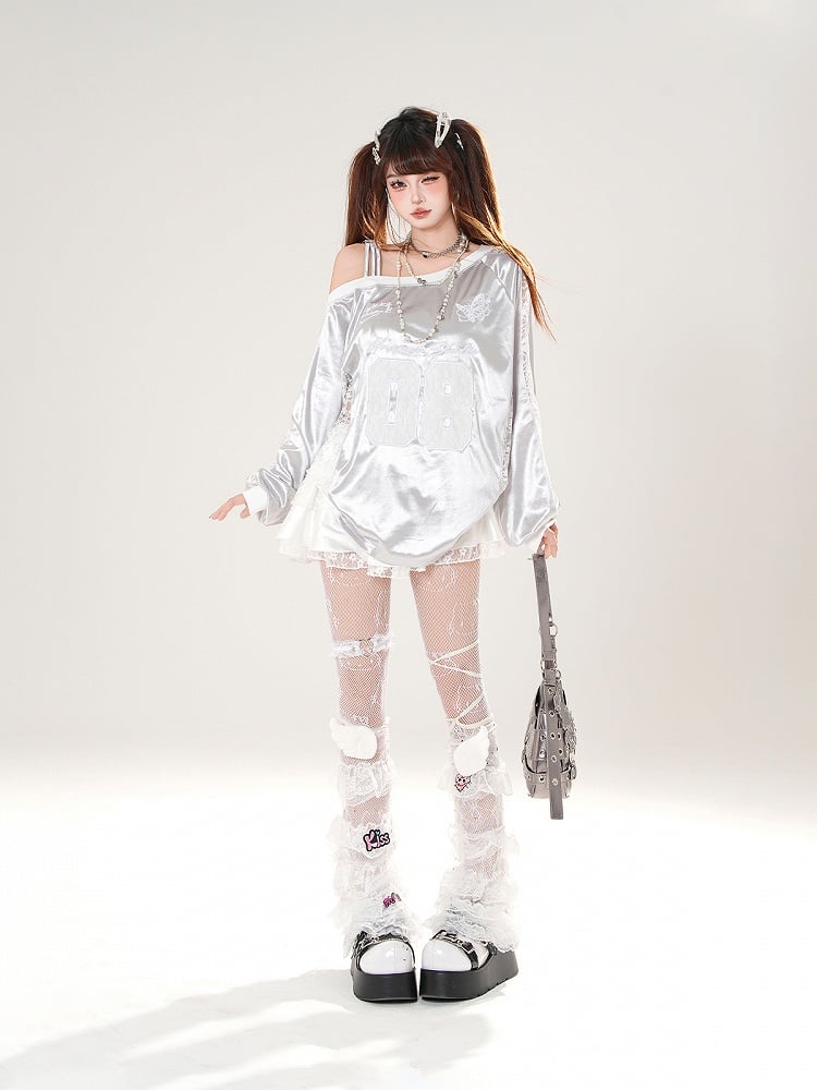 Embroidery Asymmetrical Neckline Butterfly