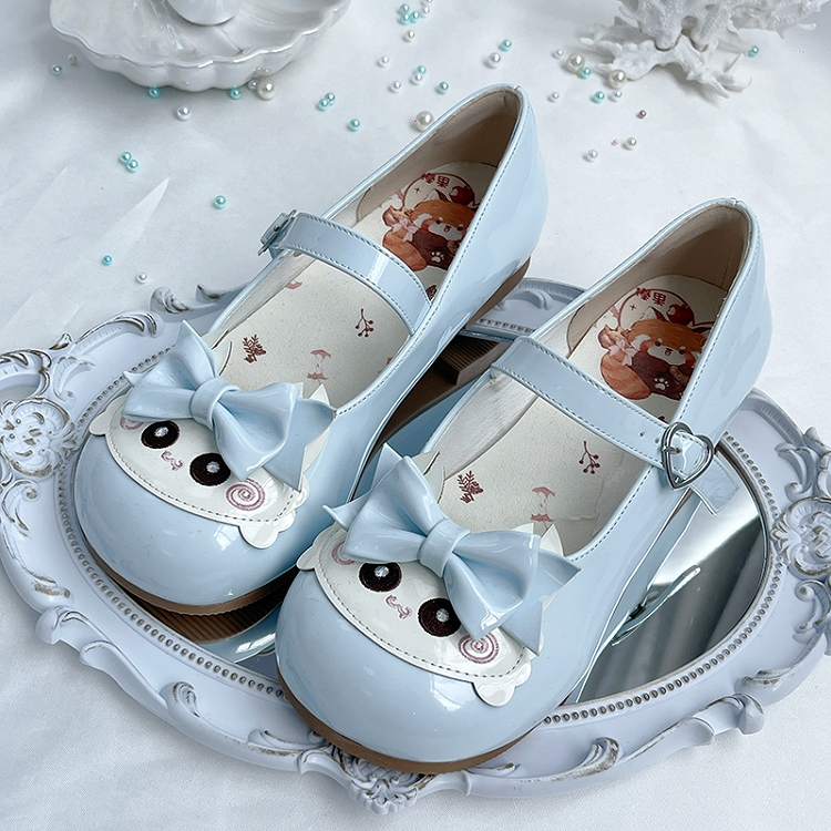 Crab Themed Sweet Lolita Light Blue Mary Jane Shoes with Bow Accents & Heart Snap Closure