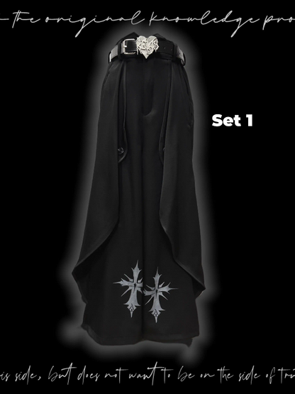 Saum Schwarze Hose mit weitem Bein und Kreuzdruck