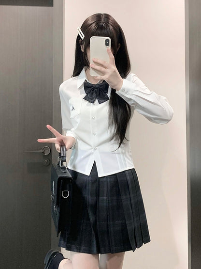 刺繍文字ユニフォームスタイルJKホワイトプレッピーシャツ