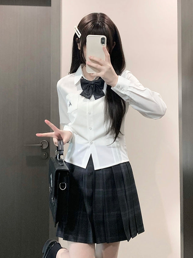 Brief Stil Preppy JK Shirt Weiß Uniform Stickerei