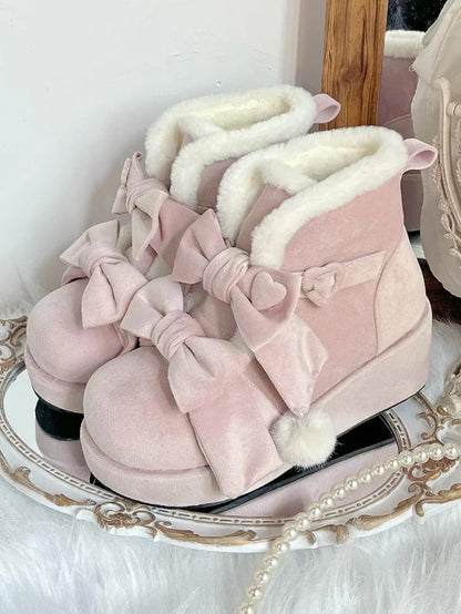 - Lolita Sweet Platform Boots Pompon Winter Charm Pink