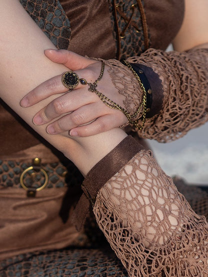 Schlange Strampunk PU und Ketten Ring Bronze Rose Armband Skala mit Design