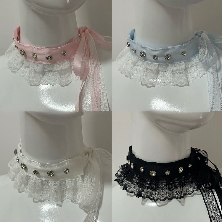 Options 5 Studs Trim Choker Color Lace Decorated