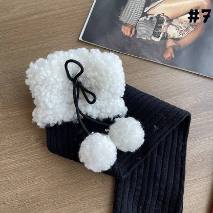Stockings Cuff Pom-Pom Fluffy with Ribbed Details