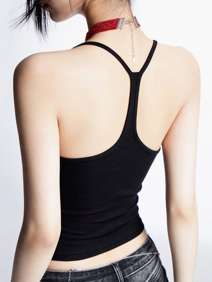 キャミトップ カップ バックレス グラマラス ブラック/ホワイト スクープネックライン パッド入り