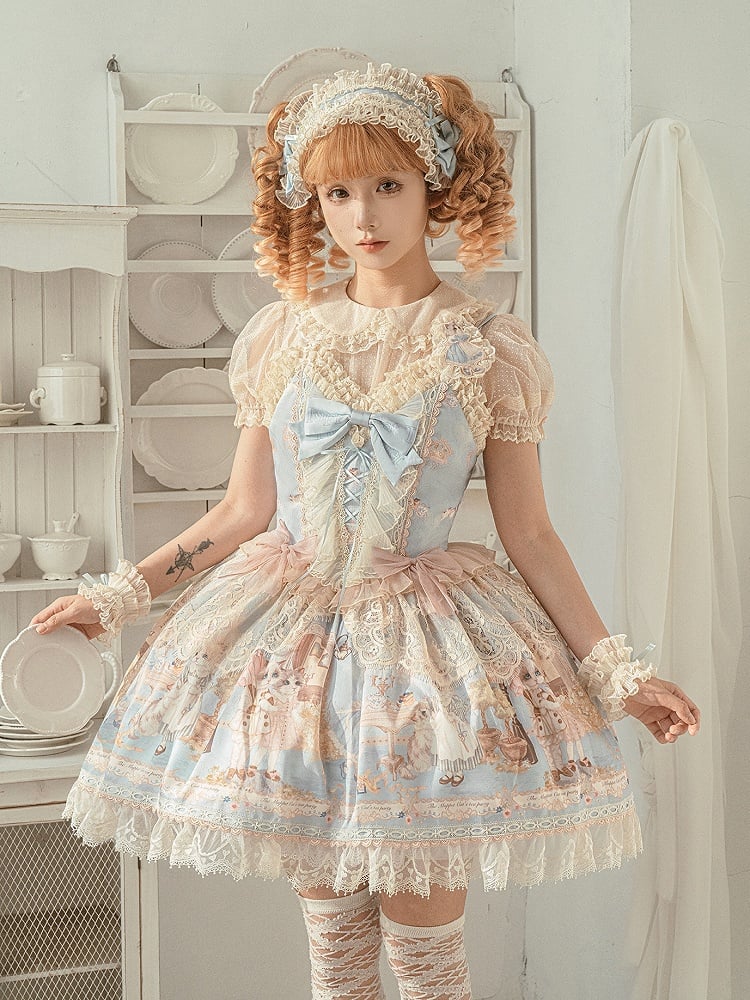 ベビージャンパー、ボディス、ティーパーティープリント、キティドレス、ブルースカート、コルセット、スイートロリータ