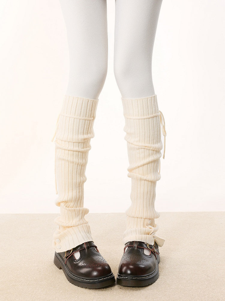 Pattern Striped Straps Leg Warmers Knitted 5 and Vertical Colors with Buttons