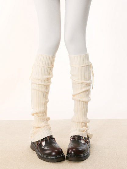 Pattern Striped Straps Leg Warmers Knitted 5 and Vertical Colors with Buttons