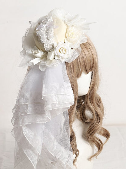 Blumen Lolita Spitze Akzente/Schleier Schmetterling Mini Hut und Gelb mit