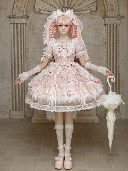 Bead Strawberry Theme Dress Lolita Style Accents Sweet Bow Hanayome Lace and with Pink