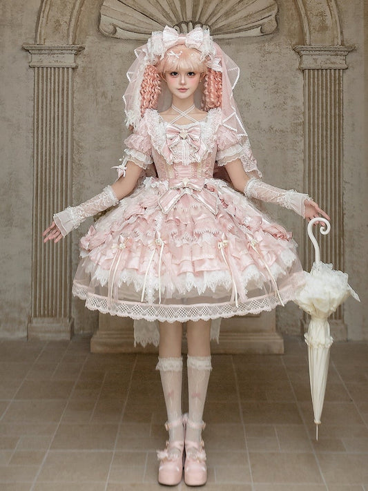 Style Sweet Theme OP Lace Hanayome Full Pink Dress Strawberry Set Lolita