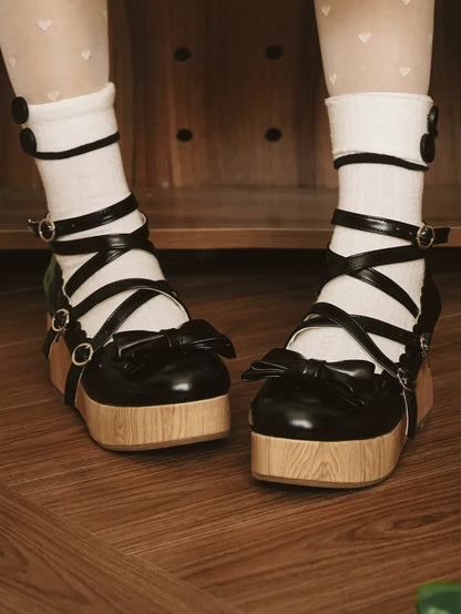 Design Wedge at Lolita Sweet - Platforms Black Top Bow Crisscross