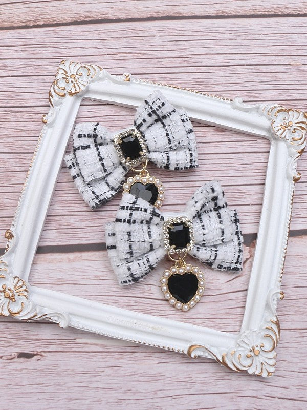 Jirai Tweed Charm Bowknot Heart 6 Hairclip Rhinestone Color Kei Options