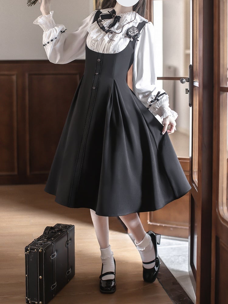 Black Elegant White Vintage Classic with Cape and Dress Lolita Detachable