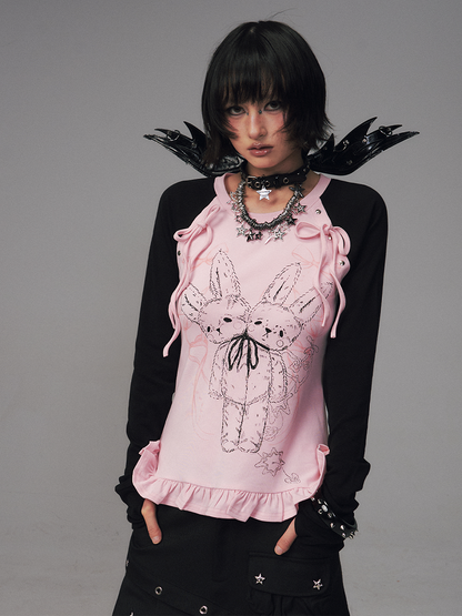 Raglan Details Sleeve Bowknot Long - BlackPink Kawaii Top