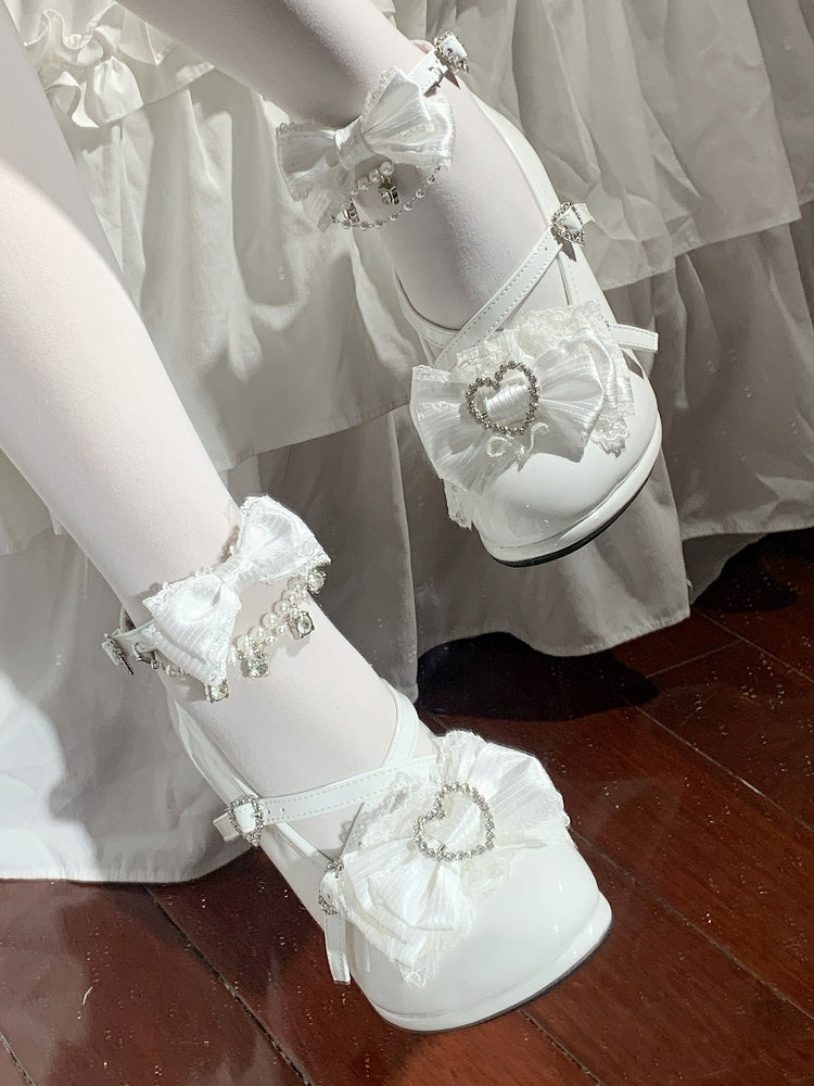 White Heel Hime Ornate Lolita - Heels Heart PU