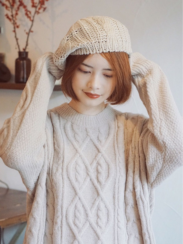 Hat Knitted Khaki/Brown/Black Beret