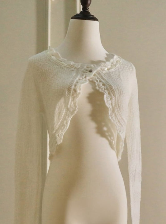 Cardigan Knitted Elegant Short Lolita White