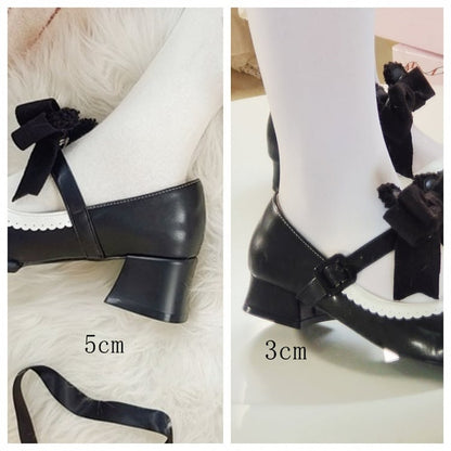 Pink Low/Mid Edge Mary Ear Light Bear Detachable Sweet - Scalloped Heel Bow Janes with Lolita
