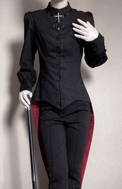 王子マンダリンブラックロングファッショントップスロリータテールスワローカラースリーブ