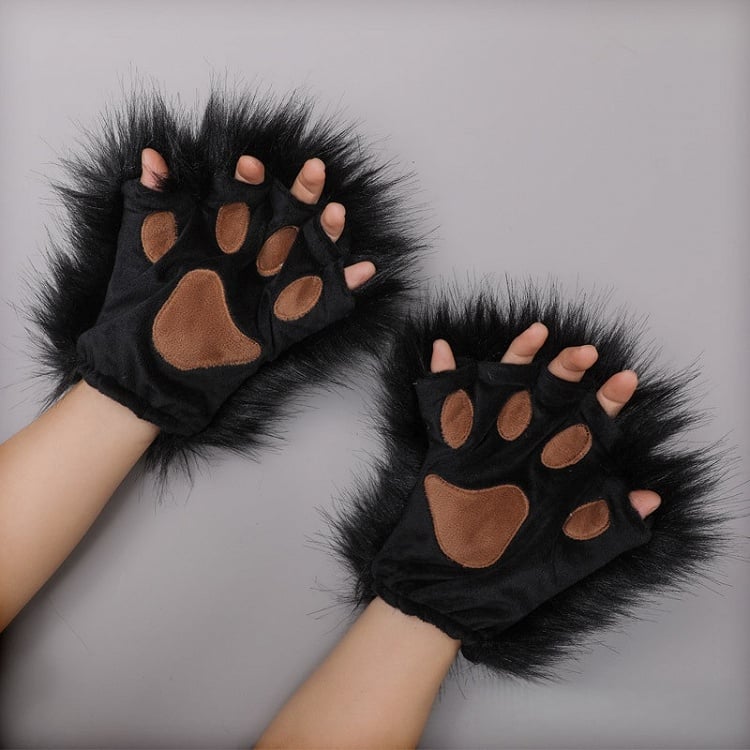 6 Kitty Colors Plush Lolita Paw Fingerless Gloves
