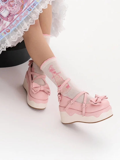 Crisscross PU Design Lolita Platforms - Pink Sweet