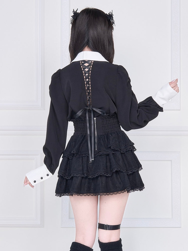 Skirt Lace Cross with Kei Tiered Jirai and Black Heart Embroidery
