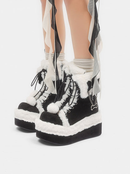 Plush Cozy Platform Winter with Fold-Over Cuff Black Lining Boots