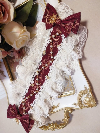 With Star-Moon Lolita Chain Options Hairband 5 Color Pearl Lace Bowknot