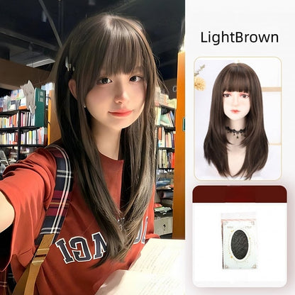 with Wig Bangs Brown Straight 55CM Tea/Light Black