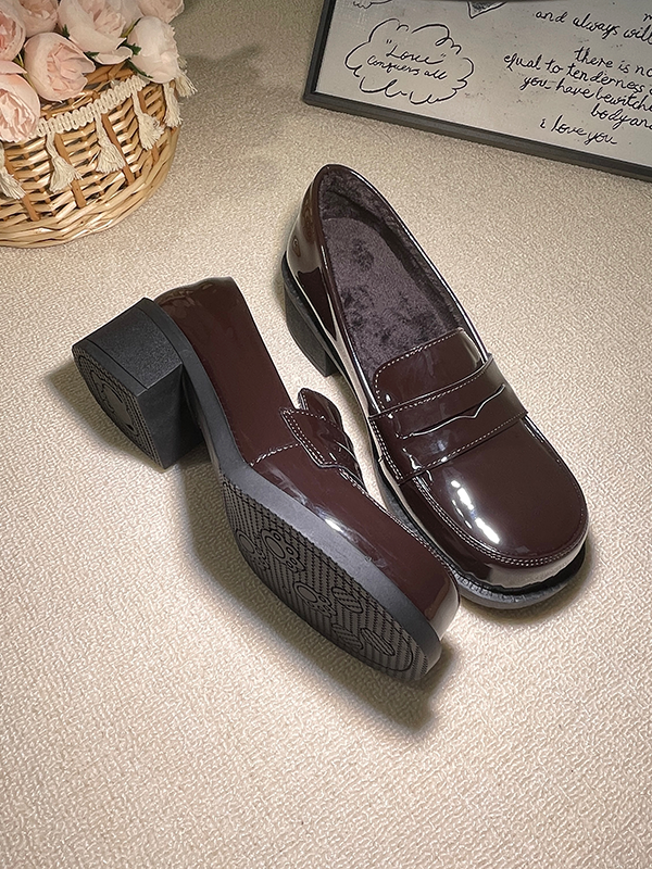 Brown Preppy Style 2.5cm/4.5cm Loafers with Slip-in Fit Design & Plush Inner Lining