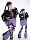 Purple J-Style Set: Futuristic Detachable Cyberpunk Black Jacket and Coord