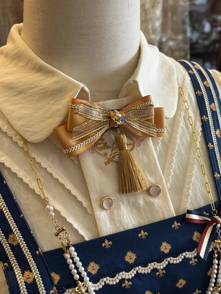 White Yellow Green Dark Blue Bow Lolita Hairclip with Tassel - Crucis Universal Tailor Company